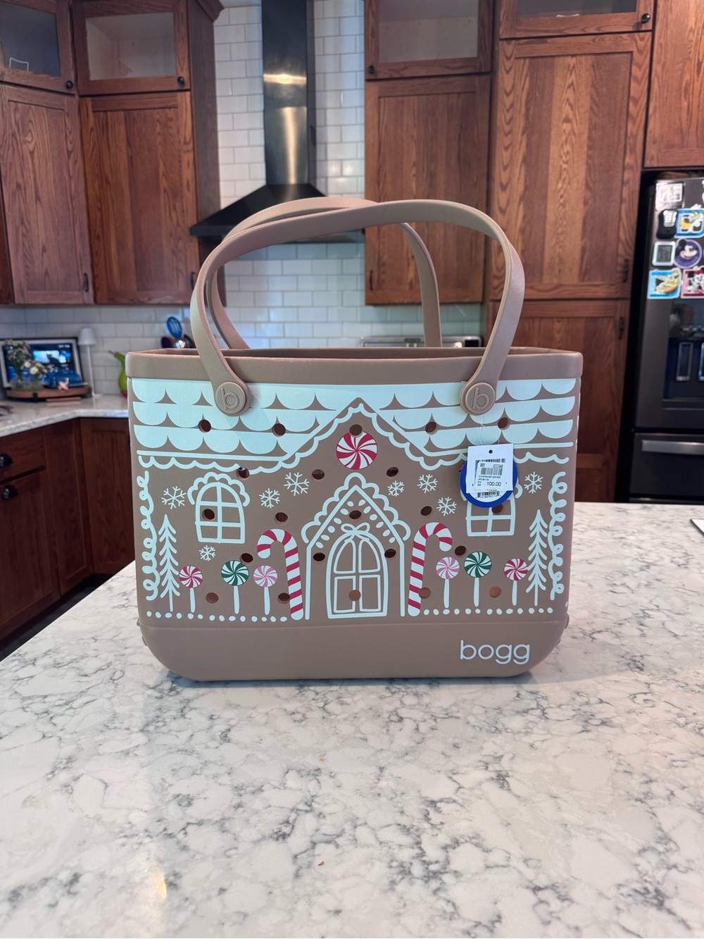 Limited Edition Original Bogg Bag Gingerbread House Tote - Taupe w/ accents